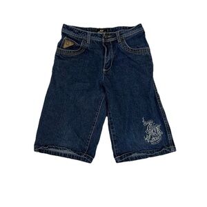 Y2K Akademiks Denim Bermuda Shorts Size 12 Embroidered Logo Streetwear